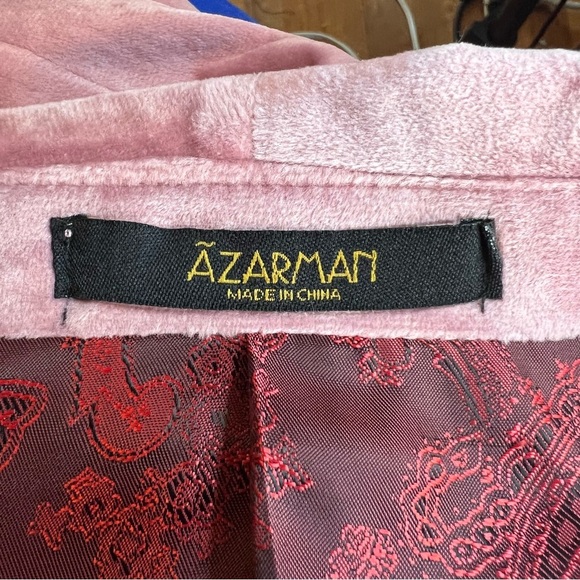 AZARMAN Slim Fit 1 Button Pink Pastel Velvet Shawl Dinner Jacket Sz 48 S - Picture 3 of 9